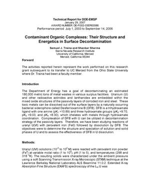 Technical Report: Contaminant Organic Complexes: Their structure and energetics in surface decontamination