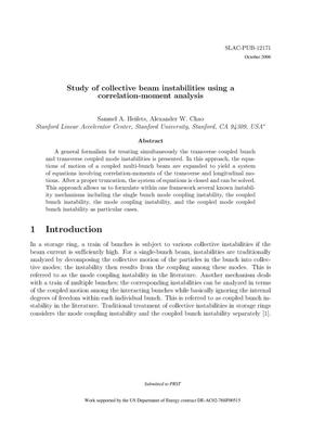 Study of Collective Beam Instabilities using a Correleation-moment Analysis