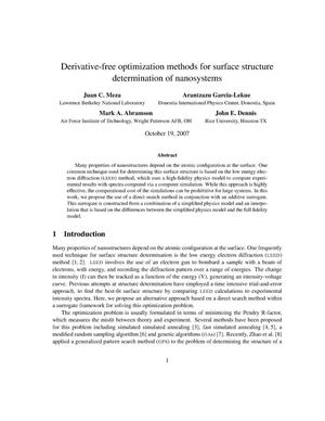 Derivative-free optimization methods for surface structuredetermination of nanosystems