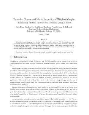 Transitive closure and metric inequality of weighted graphs:detecting protein interaction modules using cliques