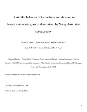 Dissimilar behavior of technetium and rhenium in borosilicatewaste glass as determined by X-ray absorption spectroscopy