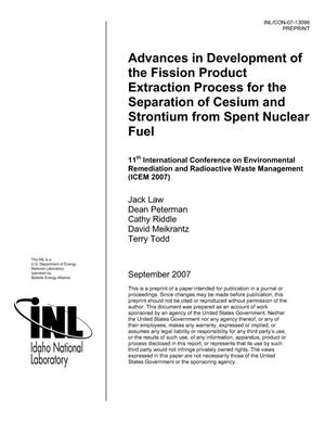 Advances in Development of the Fission Product Extraction Process for the Separation of Cesium and Strontium from Spent Nuclear Fuel