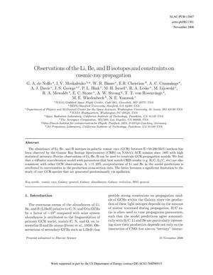 Primary view of object titled 'Observations of the Li, Be, and B isotopes and Constraints on Cosmic-ray Propagation'.
