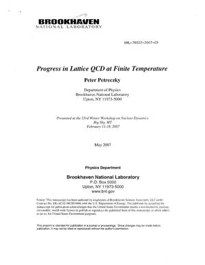 Progress in Lattice Qcd at Finite Temperature.
