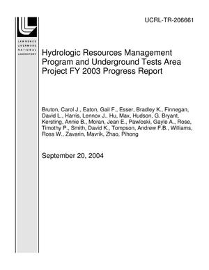 Hydrologic Resources Management Program and Underground Tests Area Project FY 2003 Progress Report