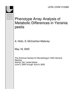 Phenotype Array Analysis of Metabolic Differences in Yersinia pestis
