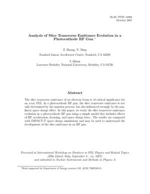 Analysis of Slice Transverse Emittance Evolution ina Photocathode RF Gun