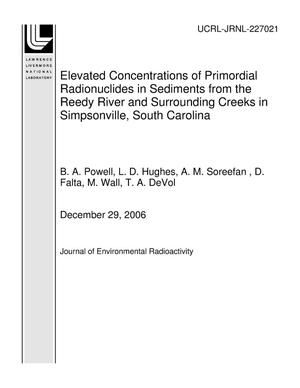 Primary view of object titled 'Elevated Concentrations of Primordial Radionuclides in Sediments from the Reedy River and Surrounding Creeks in Simpsonville, South Carolina'.