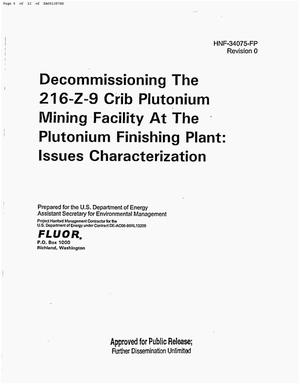 Decommissioning the 216-Z-9 Crib Plutonium Mining Facility at the Plutonium Finishing Plant (PFP): Issues Characterization