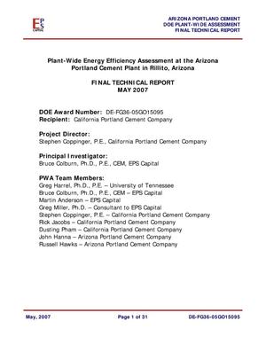 Plant-Wide Energy Efficiency Assessment at the Arizona Portland Cement Plant in Rillito, Arizona