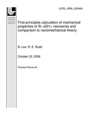 First-principles calculation of mechanical properties of Si <001> nanowires and comparison to nanomechanical theory