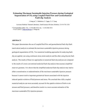 Estimating maximum sustainable injection pressure duringgeological sequestration of CO2 using coupled fluid flow andgeomechanical fault-slip analysis