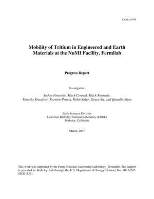 Mobility of Tritium in Engineered and Earth Materials at the NuMIFacility, Fermilab: Progress report for work performed between June 13and September 30, 2006