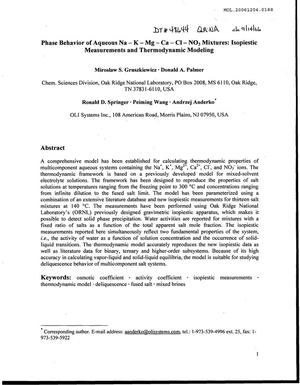Phase Behavior of Aqueous Na-K-Mg-Ca-CI-NO3 Mixtures: Isopiestic Measurements and Thermodynamic Modeling