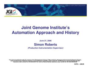 Joint Genome Institute's Automation Approach and History