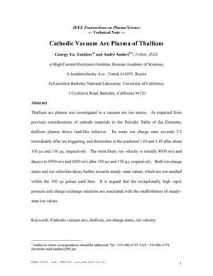 Cathodic Vacuum Arc Plasma of Thallium