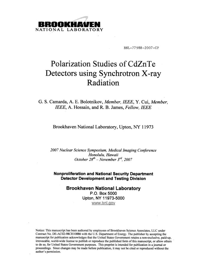 Polarization Studies Of Cdznte Detectors Using Synchrotron X Ray Radiation Unt Digital Library