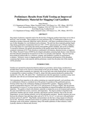 Preliminary results from field testing an improved refractory material for slagging coal gasifiers