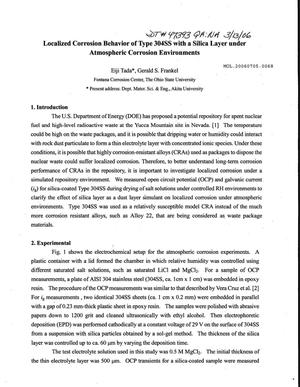 Localized Corrosion Behavior of Type 304SS with a Silica Layer Under Atmospheric Corrosion Environments