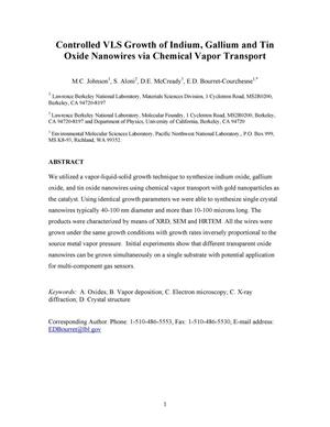Controlled VLS Growth of Indium, Gallium and Tin Oxide Nanowiresvia Chemical Vapor Transport