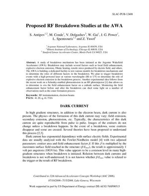Proposed RF Breakdown Studies at the AWA