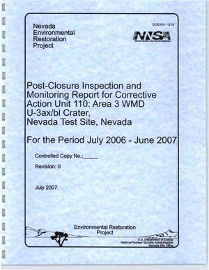 Post-Closure Inspection and Monitoring Report for Corrective Action Unit 110: Area 3 WMD U-3ax/bl Crater, Nevada Test Site, Nevada