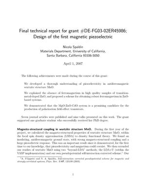 Design of the First Ferromagnetic Piezoelectric (FINAL TECHNICAL REPORT)
