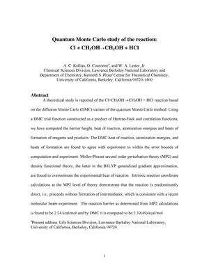 Quantum Monte Carlo study of the reaction: C1 + CH3OH -->CH2OH+ HCl