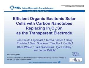 Efficient Organic Excitonic Solar Cells with Carbon Nanotubes Replacing In2O3:Sn as the Transparent Electrode
