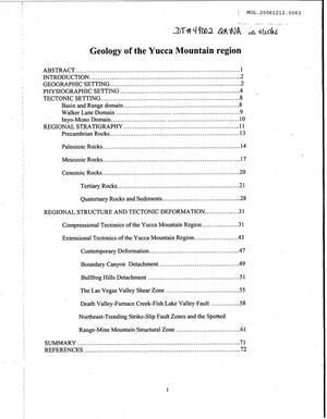 Geology of the Yucca Mountain Region, Chapter in Stuckless, J.S., ED., Yucca Mountain, Nevada - A Proposed Geologic Repository for High-Level Radioactive Waste