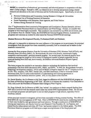 Montana Organization for Research in Energy (MORE) Final Report