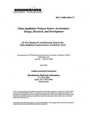 CHINA SPALLATION NEUTRON SOURCE ACCELERATORS: DESIGN, RESEARCH, AND DEVELOPMENT.