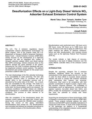 Desulfurization Effects on a Light-Duty Diesel Vehicle NOx Adsorber Exhaust Emission Control System