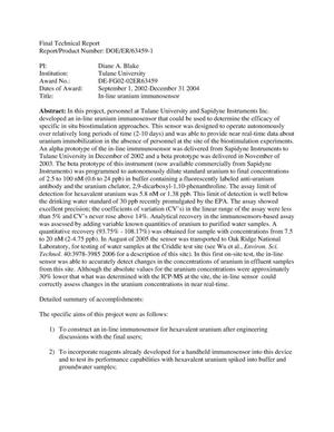 Final Technical Report - In-line Uranium Immunosensor