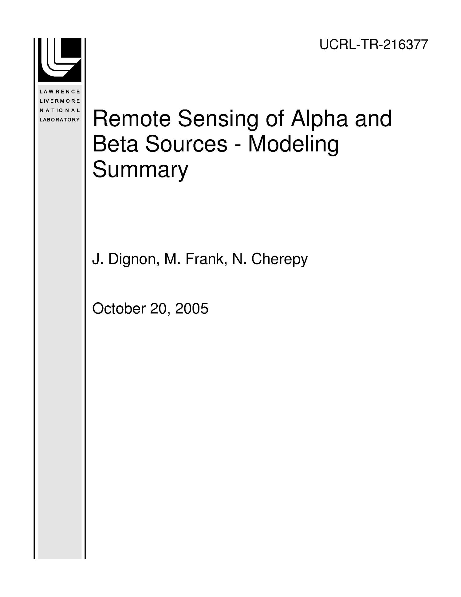 Remote Sensing of Alpha and Beta Sources - Modeling Summary
                                                
                                                    [Sequence #]: 1 of 13
                                                