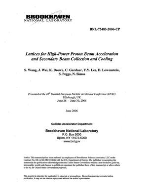 Lattices for High-Power Proton Beam Acceleration and Secondary Beam Collection and Cooling.