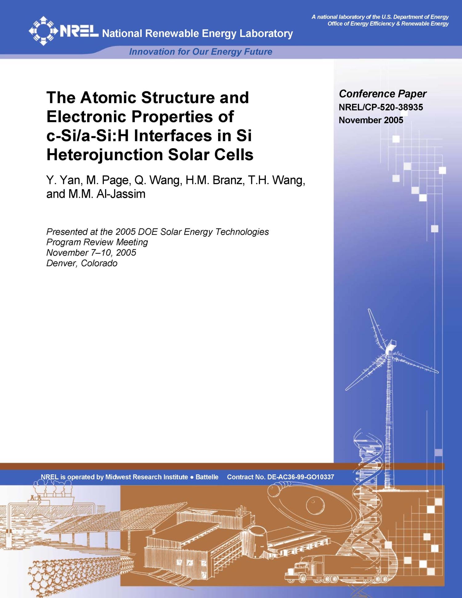 Atomic Structure and Properties of c-Si/a-Si:H Interfaces in Heterojunction Solar Cells - UNT Digital Library