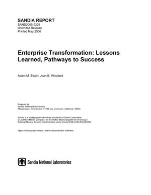 Enterprise transformation :lessons learned, pathways to success.