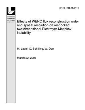 Effects of WENO flux reconstruction order and spatial resolution on reshocked two-dimensional Richtmyer-Meshkov instability