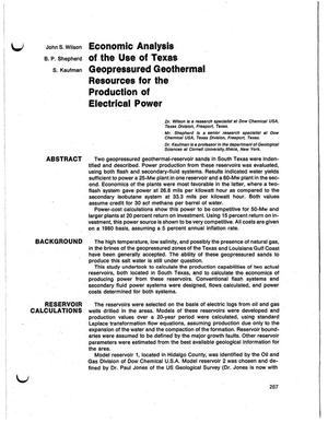Economic analysis of the use of Texas geopressured geothermal resources for the production of electrical power
