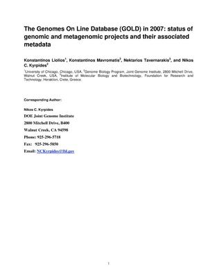 The Genomes On Line Database (GOLD) in 2007: status of genomic and metagenomic projects and their associated metadata
