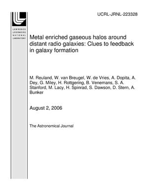 Metal enriched gaseous halos around distant radio galaxies: Clues to feedback in galaxy formation