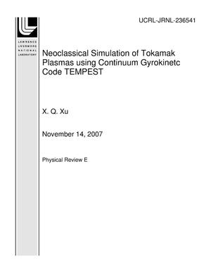 Neoclassical Simulation of Tokamak Plasmas using Continuum Gyrokinetc Code TEMPEST