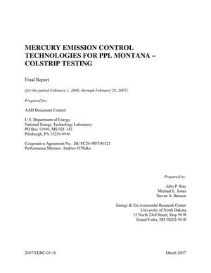 Mercury Emission Control Technologies for PPL Montana-Colstrip Testing