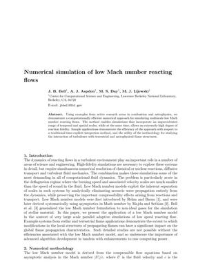 Numerical simulation of low Mach number reacting flows