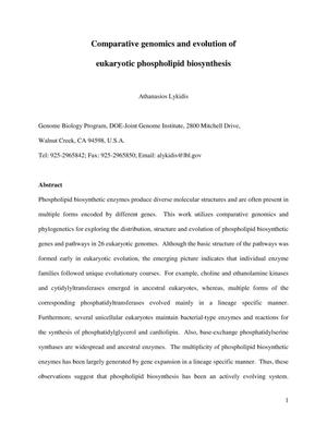 Comparative Genomics and Evolution of Eukaryotic Phospholipid biosynthesis