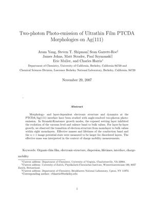 Two-photon Photo-emission of Ultrathin Film PTCDA Morphologies on Ag(111)