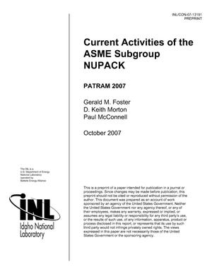 Current Activities of the ASME Subgroup NUPACK