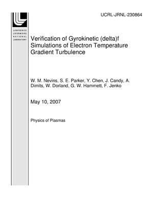 Verification of Gyrokinetic (delta)f Simulations of Electron Temperature Gradient Turbulence