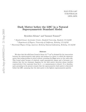 Dark Matter before the LHC in a Natural Supersymmetric StandardModel